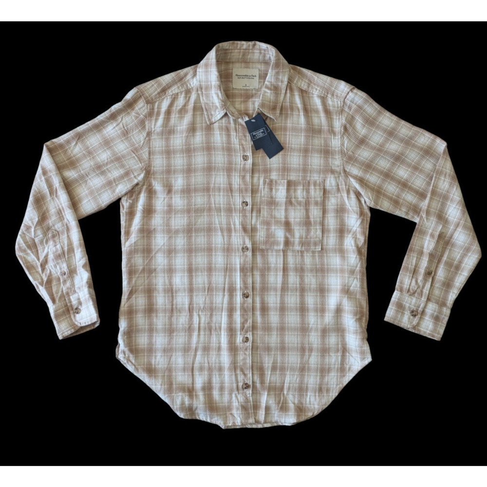Abercrombie & Fitch Beige Tan Plaid Soft Flannel Shirt New Size Small Pocket